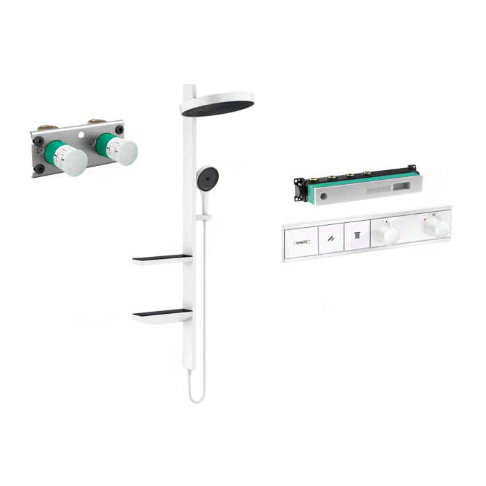 Pirmssienas termostata duša 4 in 1 komplekts HANSGROHE Rainfinity Showerpipe 360 1jet, Matt White