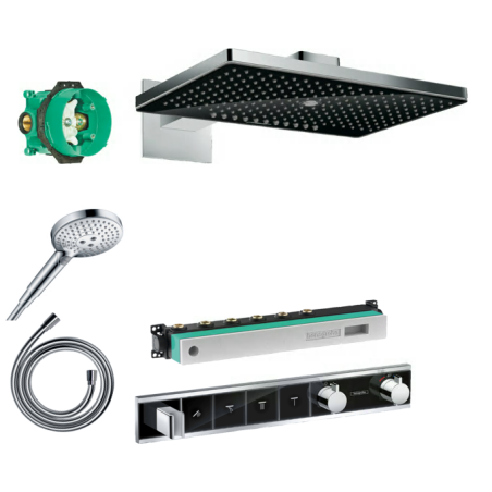 Pirmssienas termostata duša 5 in 1 komplekts HANSGROHE Rainmaker Select 460 3jet, melns/hromēts