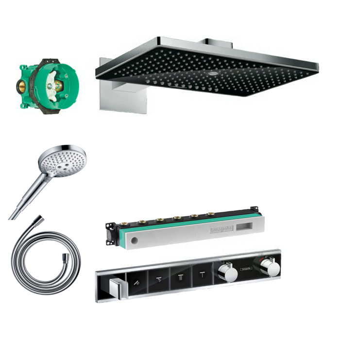 Pirmssienas termostata duša 5 in 1 komplekts HANSGROHE Rainmaker Select 460 3jet, melns/hromēts