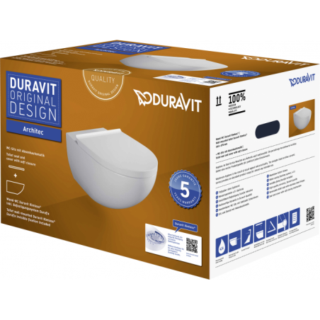 Piekaramā tualete DURAVIT Architec Rimless ar mīkstu tuvu vāku, 45726900A1
