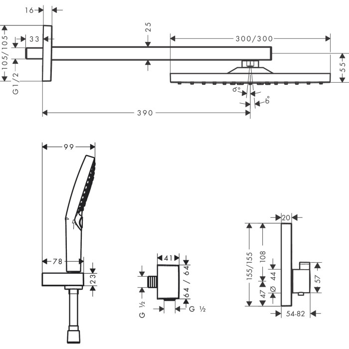 Seina termostaatdušš 8 in 1 komplekt HANSGROHE Raindance Select E 1jet, 27939670