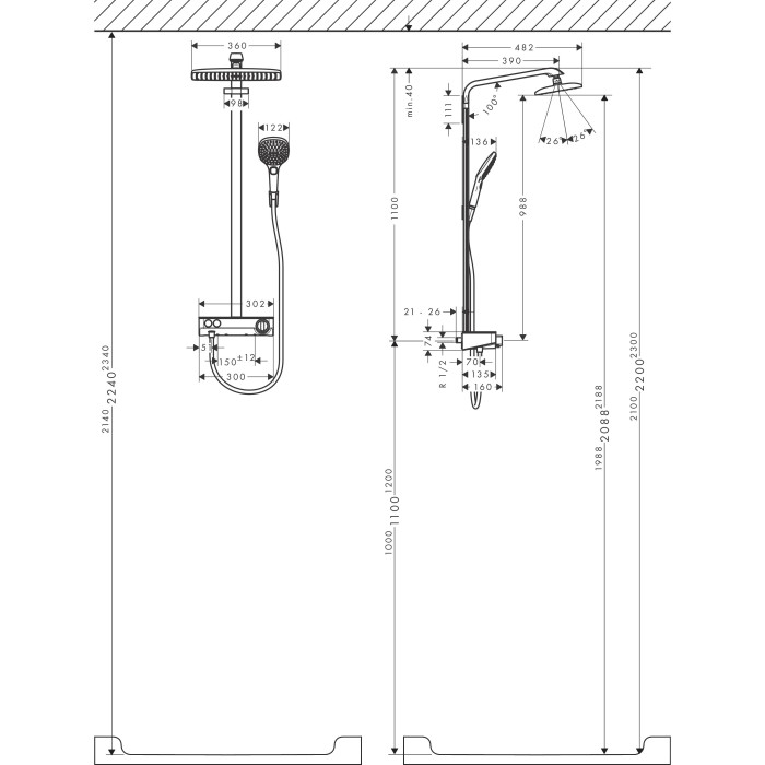 Термостатическая система тропического душа HANSGROHE Raindance E Showerpipe 360 1jet, 27288400