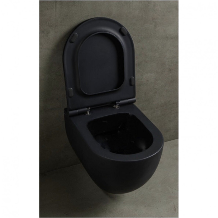 Suspended toilet ALICE CERAMICA Unica Rimless 50 x 35 cm with Slim Slow close lid, black-matte