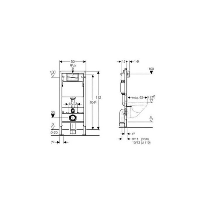 Priekšsienas WC rāmju komplekti GEBERIT Duofix Basic UP100 Delta, 458103001