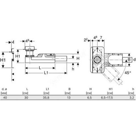 The lower part for the shower channel GEBERIT Cleanline DN 40 - H 65-175 mm, 154152001