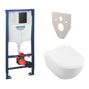 Potinkinio WC rėmo GROHE Solido su juodu mygtuku Even + VILLEROY & BOCH Subway 2.0 pakabinami unitazo rinkiniai (6 in 1)