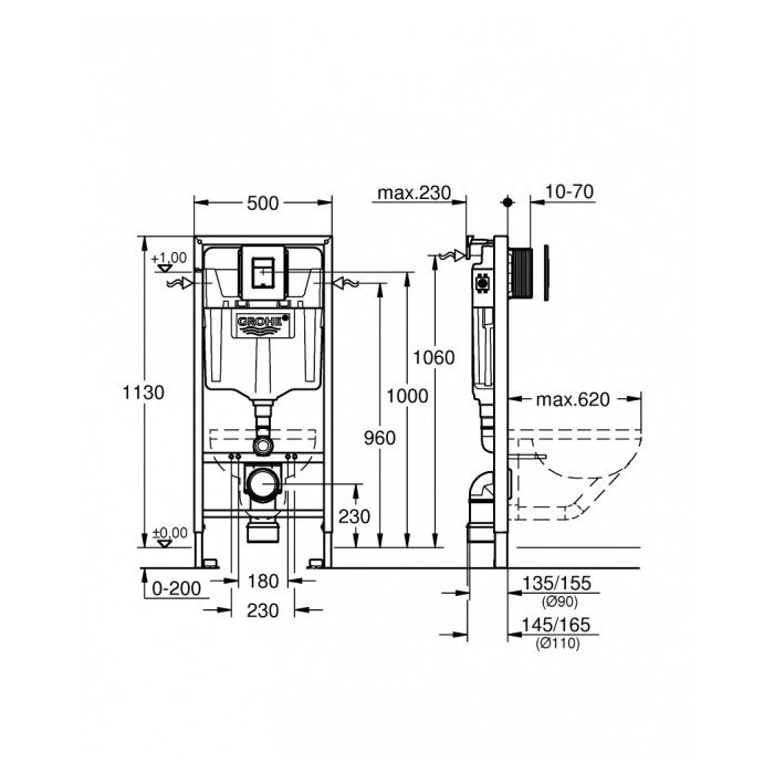Настенная рама для унитаза GROHE Solido с черной кнопкой Even + VILLEROY & BOCH Subway 2.0 подвесные унитазы (6 в 1)