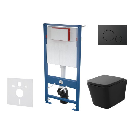 Priekšsienu universālā tualetes (WC) rāmja komplekti EU (4 in 1) + piekaramā tualete EU Square Rimless ar plānu Soft Close pārkl