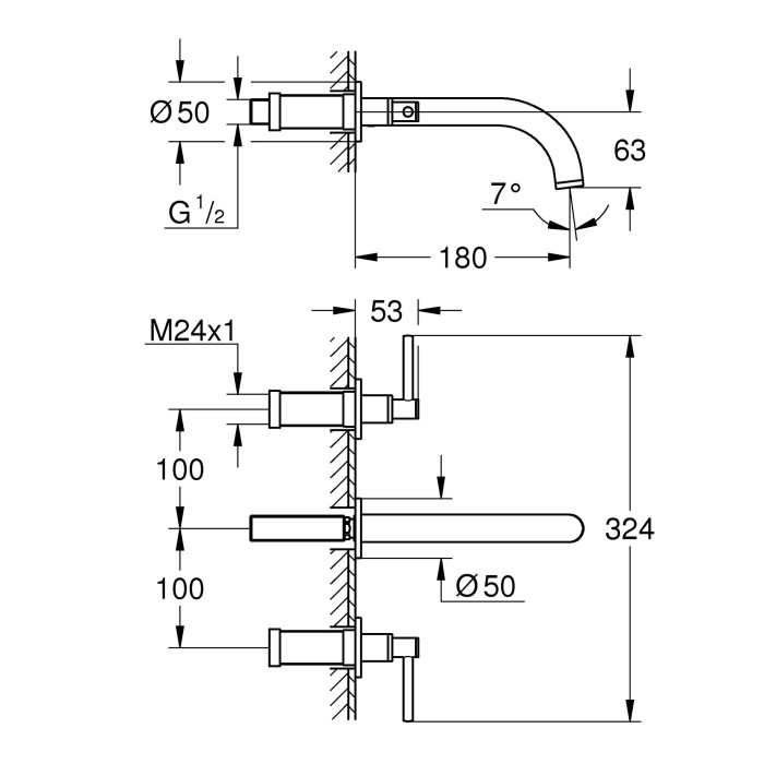 Pre-wall faucet for washbasin GROHE Atrio 180 mm, 20662000