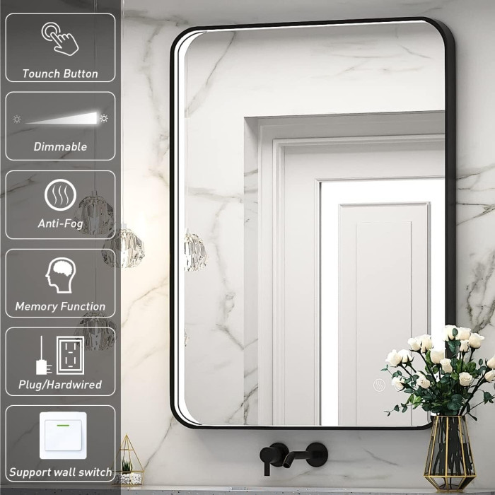 Mirror with LED look 60 x 80 cm from black-matte frames