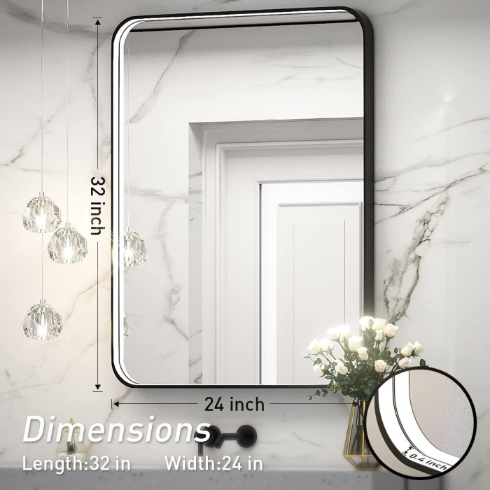 Mirror with LED look 60 x 80 cm from black-matte frames