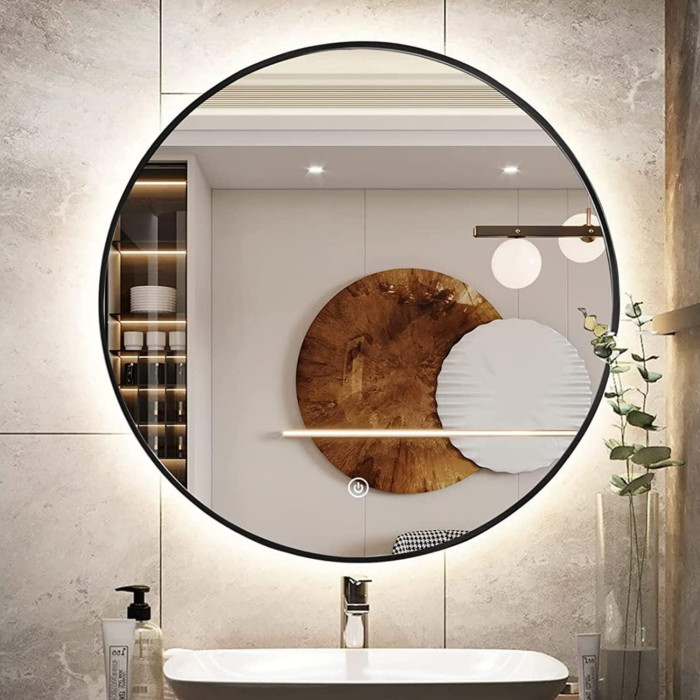 Spogulis ar LED zvaigznēm 60 x 60 cm melni matēti rāmji