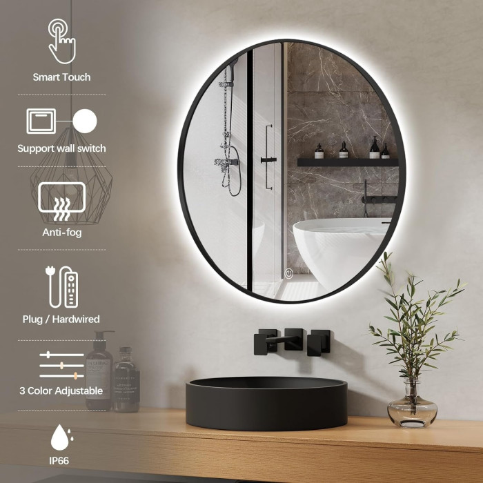 Mirror with LED stars 60 x 60 cm of black-matte frames