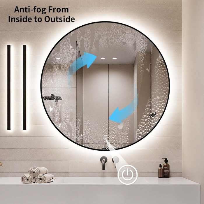 Mirror with LED stars 60 x 60 cm of black-matte frames