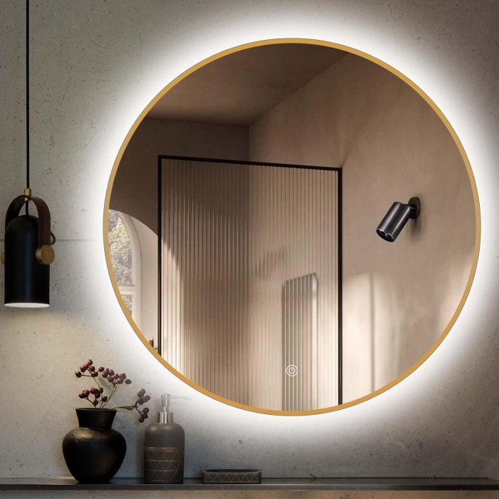 Mirror with LED spitting 60 x 60 cm from bruged gold frames