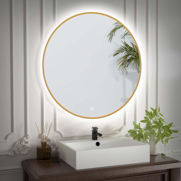 Mirror with LED spitting 60 x 60 cm from bruged gold frames