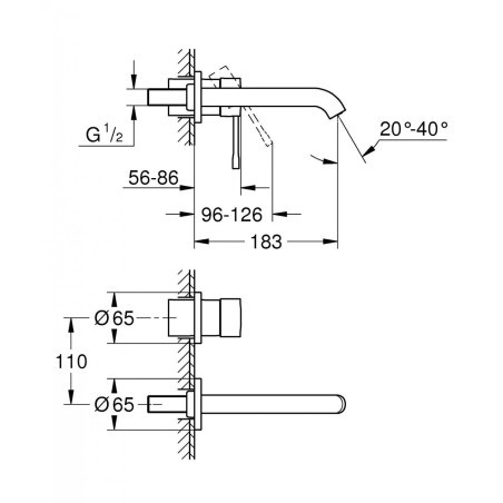 Priekšsienas jaucējkrāns izlietnei GROHE Essence 183 mm, 29192GN1