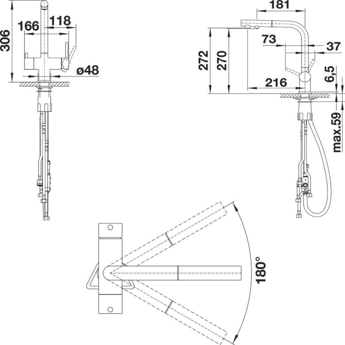 Sissetõmmatava voolikuga Kitchennis (valamu) segisti BLANCO Fontas-S II, trühvel