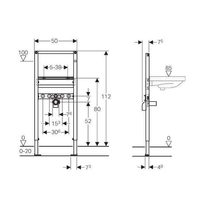 Pre-wall washbasin frame GEBERIT Duofix Sigma, 111.430.00.1