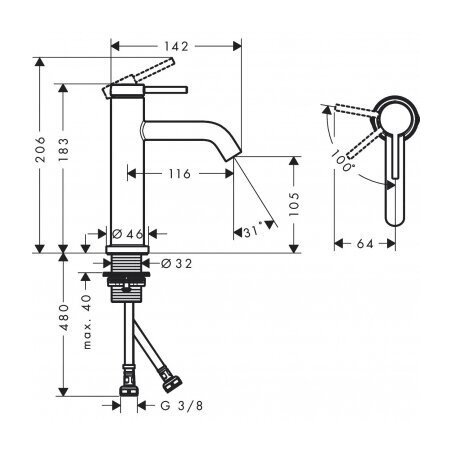 Izlietnes jaucējkrāns HANSGROHE Tecturis S 110, 73312670