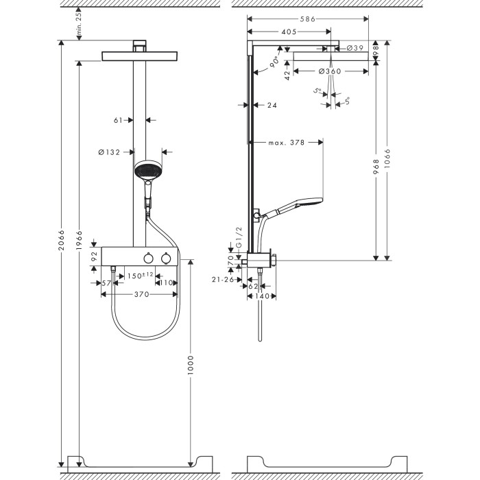 Termostaatne vihmadušisüsteem HANSGROHE Rainfinity 360 Dušitorud 1jet, 26853000