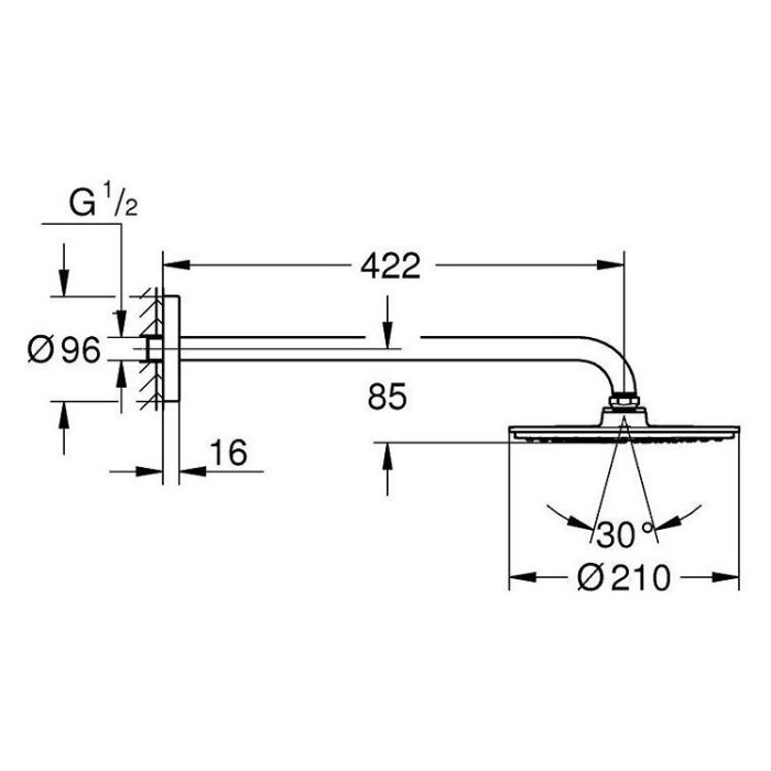 Statsionaarne dušiotsik hoidikuga GROHE Rainshower Cosmopolitan 210, 26171000