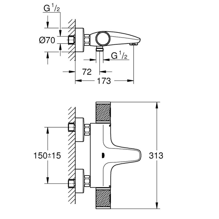 Термостатический смеситель для ванны и душа GROHE Grohtherm 1000 Performance, 34830000