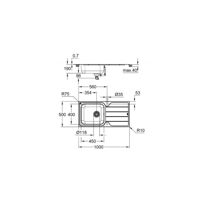 Мойка из нержавеющей стали GROHE K500 100x50 см, 31563SD1