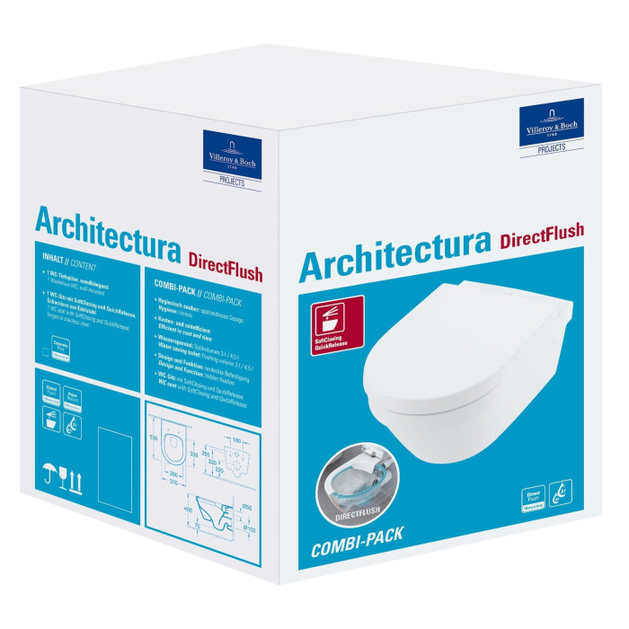 Suspended toilet VILLEROY & BOCH Architectura, Rimless with Ceramic plus coating, 4694HRR1