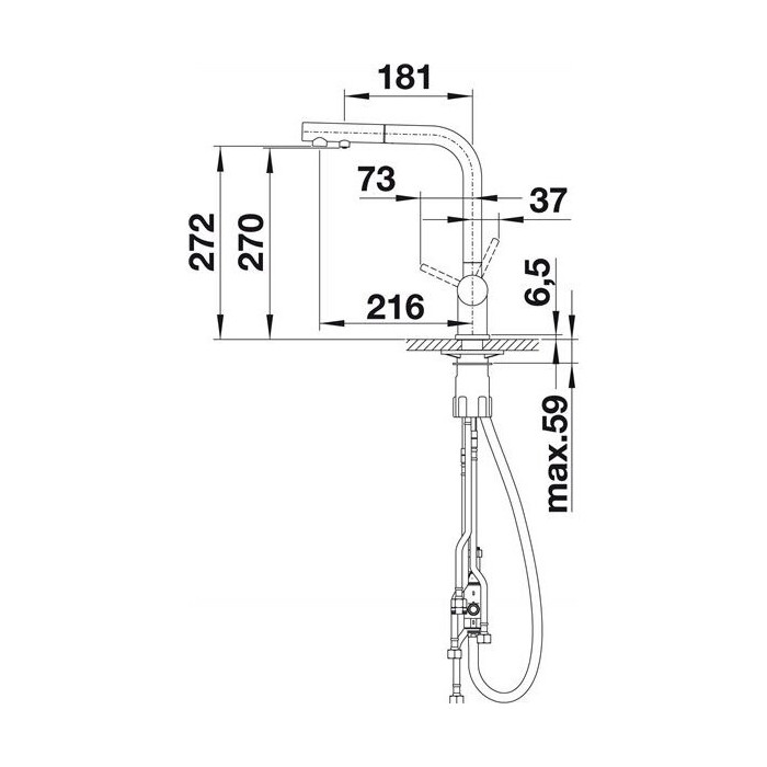 Kitchen (washbasin) faucet with drawstring hose BLANCO Fontas II, aluminum metal