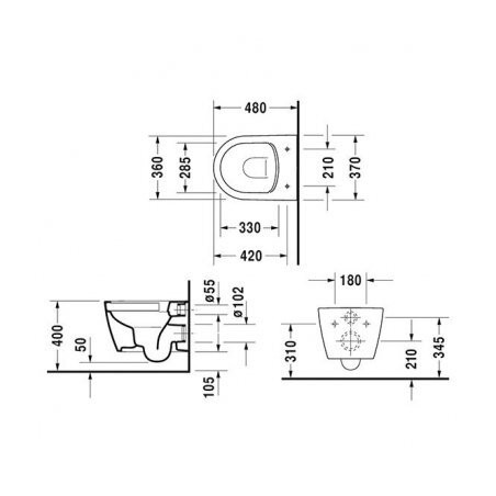 Pakabinamas unitazas DURAVIT Me by Starck Compact Rimless su Soft close dangčiu, 45300900A1