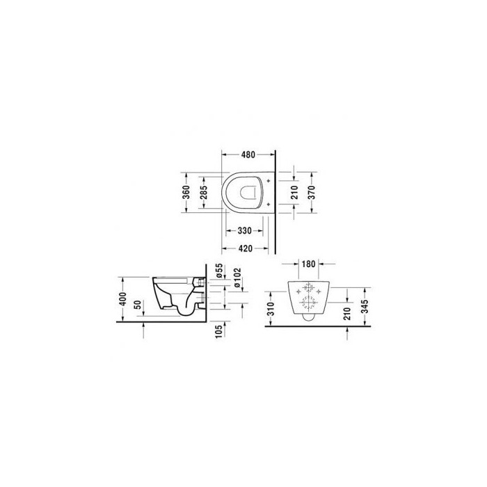 Suspended toilet DURAVIT Me by Starck Compact Rimless with Soft close cover, 45300900A1