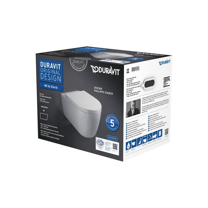 Peatatud WC DURAVIT Me by Starck Compact Rimless pehme tihe kate, 45300900A1