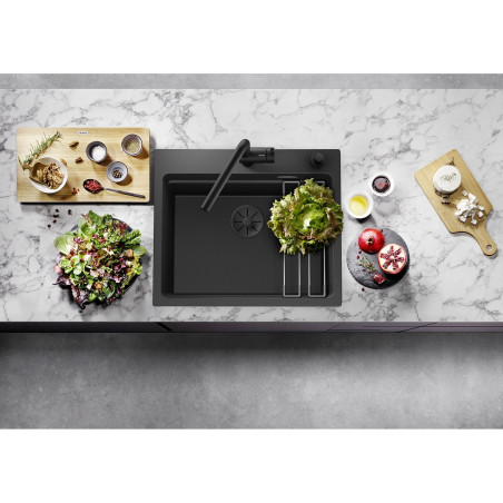 Above the countertop is mounted sink BLANCO Etagon 6 Black Edition, 526339
