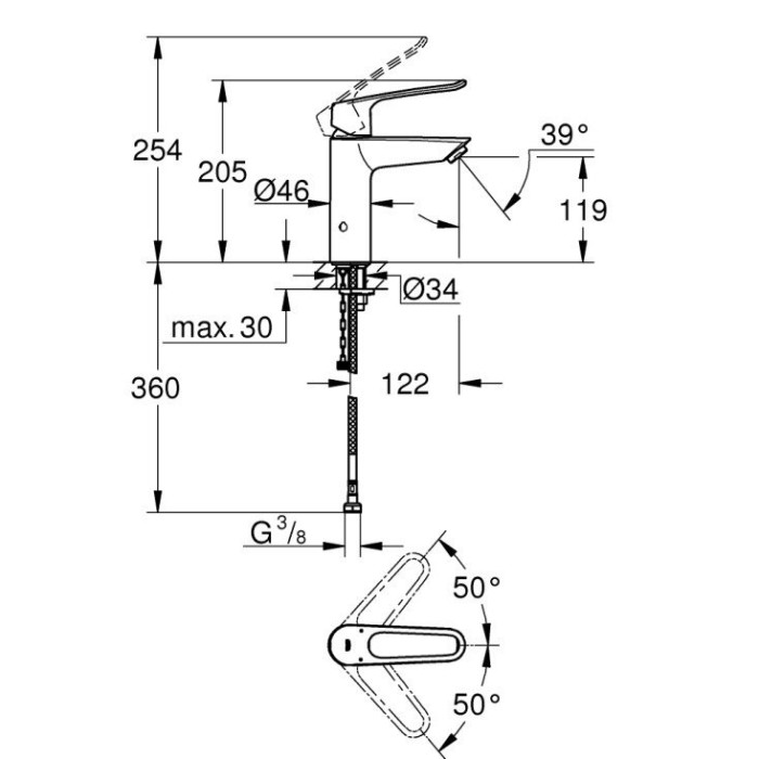 Washbasin mixer GROHE EuroSmart M-size, 23987003