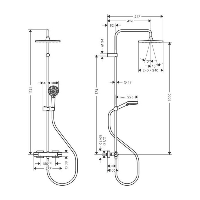 Termostata dušas sistēma HANSGROHE Vernis Shape 240, 26429670