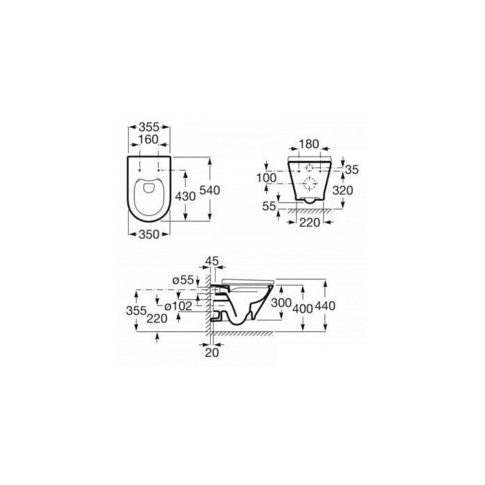 Rippuv WC pott ROCA Aeglaselt laskuva kaanega Gap Rimless