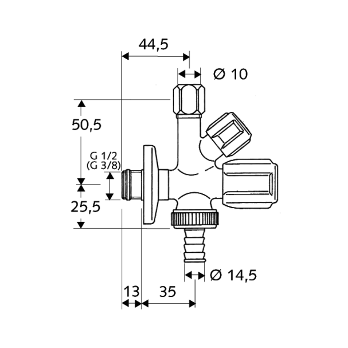 Angle combination valve SCHELL Comfort 1/2" x 3/4" x 3/8"