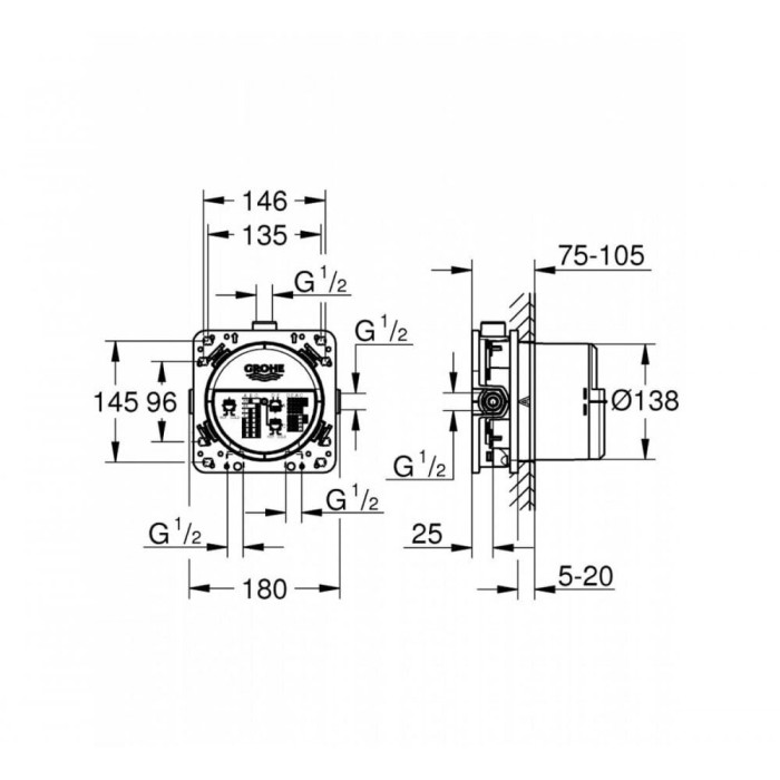 Pirmssienas termostata dušas komplekts GROHE Grohtherm SmartControl Rainshower Mono 310 Cube, 34865KF0