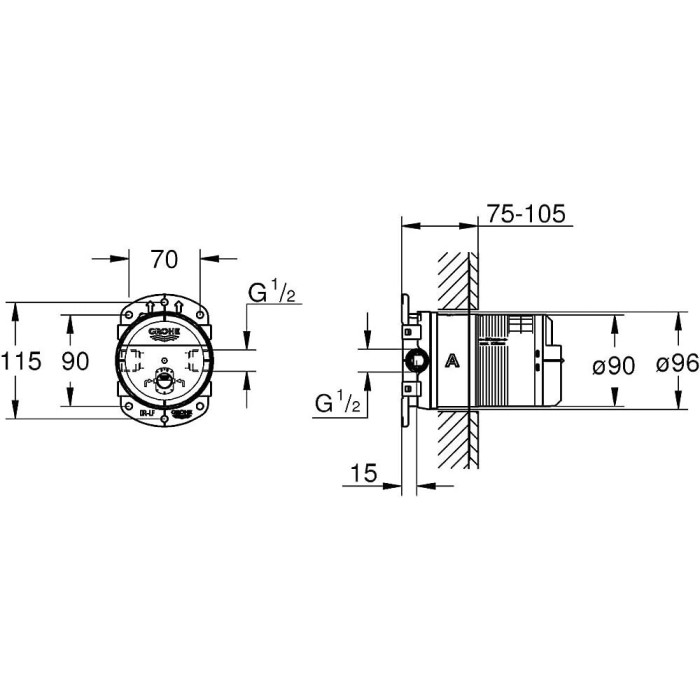 Pre-wall thermostatic shower set GROHE Grohtherm SmartControl Rainshower Mono 310 Cube, 34865KF0