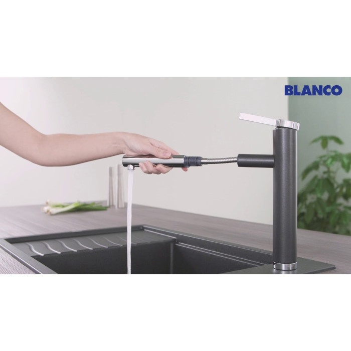 Kitchen (sink) faucet with retractable hose BLANCO Linee-S, white / chrome plated