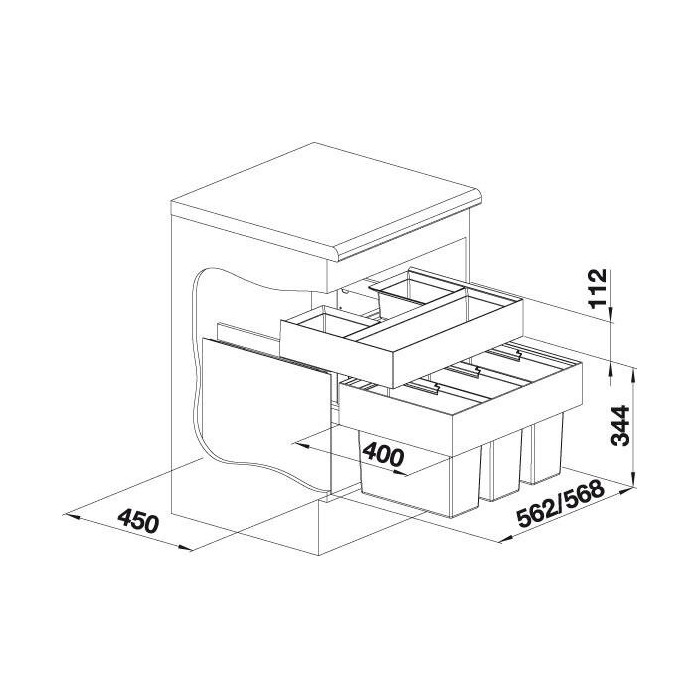 Atliekų rūšiavimo sistema 60 cm spintelei BLANCO Select II XL 60/3 Orga