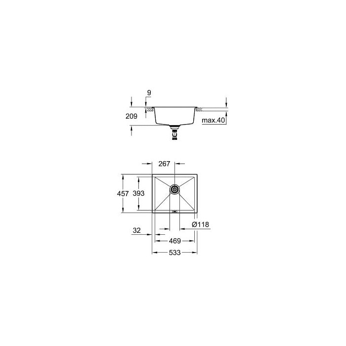 Композитная мойка GROHE K700U 533x457 мм гранит черный, 31654AP0