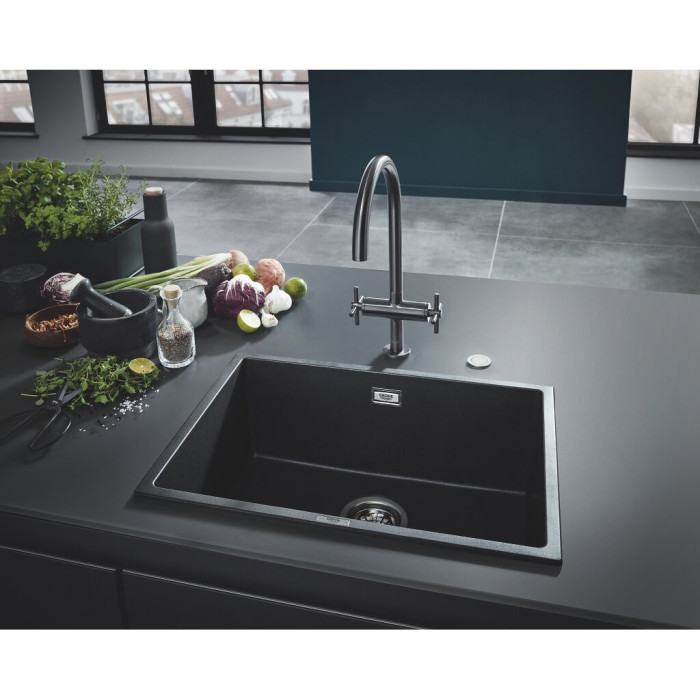 Kompozitinė plautuvė GROHE K700U 610x460 mm granito juoda, 31655AP0