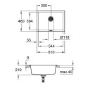 Kompozitinė plautuvė GROHE K700U 610x460 mm granito juoda, 31655AP0