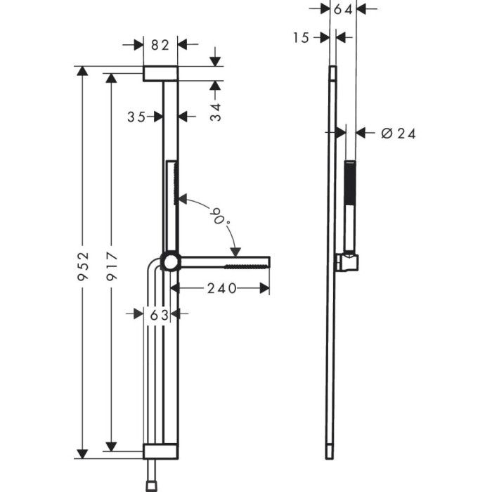 Dušo stovo komplektai HANSGROHE Pulsify S 952 mm 1jet EcoSmart, 24382670
