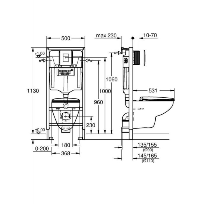 Tualetes poda priekšsienas karkass GROHE Rapid SL Solido 4 in 1 + piekaramā tualete ar mīksti aizveramu vāku