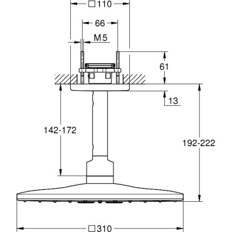 Stacionari dušo galvutė su laikikliu GROHE Rainshower SmartActive 310 mm Cube 2jet, 26481GN0