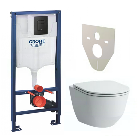 Pre-wall WC frame GROHE Solido with black button Even, gasket from fastenings (4 in 1) + LAUFEN Rimless suspended unit s