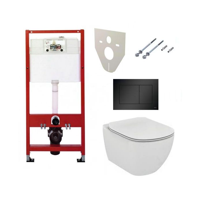 Pre-wall WC frame TECE with black button Now the gasket is sturdy (4 in 1) + IDEAL STANDARD Tesi AquaBlade suspended fitting